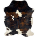 Colombian Tricolor Cowhide: has a black and brown, brindle pattern, with large and small, white spots - 6'7" x 4'11" (COTR1373)