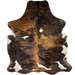 Colombian Tricolor Cowhide: has a brown and black, brindle pattern, and a few white spots that have black speckles - 6'6" x 5'1" (COTR1375)