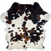 Colombian Speckled Tricolor Cowhide: white with and spots that have a mix of brown and black, and faint speckles - 6'6" x 5'5" (COTR1378)