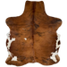 Colombian Tricolor Cowhide: reddish brown, with some black, brindle markings, a couple small, white spots on the back, and white on the belly - 6'5" x 4'11" (COTR1388)