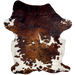 XL Colombian Tricolor Cowhide: white with reddish brown and black speckles, and large and small spots that have a reddish brown and black, brindle pattern, and the shoulder is mostly solid with a mix of reddish brown and black - 8'5" x 5'8" (COTR1394)