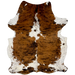 Colombian Tricolor Cowhide: has a brown and black, brindle pattern down both side, and white spots that have brown and black speckles - 7'5" x 5'7" (COTR1395)