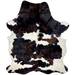 XL Colombian Tricolor Cowhide: white with large and small spots that have a black and dark brown, brindle pattern - 8' x 5'10" (COTR1396)
