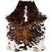 Large Colombian Tricolor Cowhide: has a brown and black, brindle pattern and large and small white spots, some having faint, black speckles - 7'7" x 5'4" (COTR1397)
