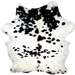 XL Colombian Speckled Tricolor Cowhide: white with faint, black speckles, and large and small, black and dark brown spots, and off-white on the butt and hind shanks - 8' x 6'1" (COTR1433)