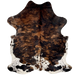 Colombian Tricolor Cowhide: black with brown spots, and white, with black and brown speckles and spots, on the butt, shanks, and belly - 6'10" x 4'11" (COTR1439)