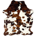 Colombian Tricolor Cowhide: has long hair that is white with faint, black and reddish brown speckles, and large and small spots that are black, reddish brown, or a mix of black and reddish brown - 6'7" x 5' (COTR1442)