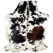 Colombian Tricolor Cowhide: white with black speckles and large and small, black and dark brown spots, some having a mix of dark brown and black - 6'6" x 4'10" (COTR1447)