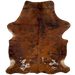 Colombian Tricolor Cowhide: has a red brown and black, brindle pattern, and a few small, white spots on the lower back and butt - 6'4" x 4'9" (COTR1450)
