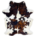 Large Colombian Tricolor Cowhide: white with large and small spots that have a reddish brown and black, brindle pattern - 7'11" x 5'7" (COTR1464)