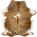 Colombian Tricolor Cowhide: light brown with faint, black, brindle markings, two white spots down the middle and white on the belly and part of the shanks - 7'2" x 5'3" (COTR1471)