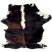 Large Colombian Dark Tricolor Cowhide: black with reddish brown, brindle markings, and white, longer hair down the middle of the shoulder, and white on part of the belly and shanks) - 7'8" x 5'9" (COTR1472)