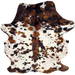 Colombian Speckled Tricolor Cowhide: white with reddish brown and black speckles and spots, and longer hair down the spine - 7'1" x 5'7" (COTR1474)