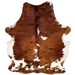 Large Tricolor Colombian Cowhide: reddish brown with black, brindle markings, a few white spots, and white on the belly - 7'7" x 5'7" (COTR1478)