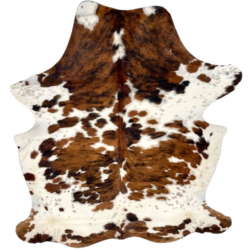 Large Colombian Speckled Tricolor Cowhide: white with brown and black spots and faint, brown and black speckles - 7'7" x 5'5" (COTR1482)