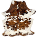 Large Colombian Speckled Tricolor Cowhide: white with brown and black spots and faint, brown and black speckles - 7'7" x 5'5" (COTR1482)