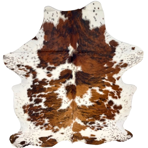 Large Tricolor Speckled Colombian Cowhide: white with black and brown speckles, and large and small spots with a mix of brown and black - 7'9" x 5'9"(COTR1487)