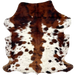 Colombian Speckled Tricolor Cowhide: long hair that is white with red brown and black spots and speckles - 5'11" x 4'11" (COTR1489)