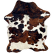 Colombian Tricolor Cowhide: white with large and small spots that have a reddish brown and black, brindle pattern, and it has longer hair down the spine - 6'4" x 4'5" (COTR1498)