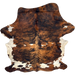 Large Tricolor Colombian Cowhide: has a black and brown, brindle pattern and large and small off-white spots with black speckles - 7'6" x 5'8" (COTR1511)