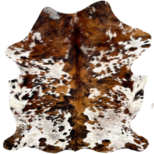 Colombian Speckled Tricolor Cowhide: white white with reddish brown and black speckles and large and small spots - 6'5" x 5'3" (COTR1517)