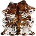 Colombian Speckled Tricolor Cowhide: white white with reddish brown and black speckles and large and small spots - 6'5" x 5'3" (COTR1517)
