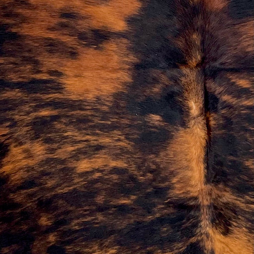 Closeup of this Colombian Tricolor Cowhide, showing a mix of black and red brown (COTR1518)