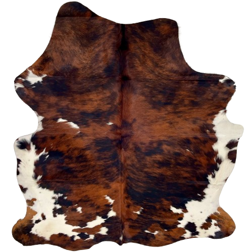 Colombian Tricolor Cowhide: has a mix of black and red brown, and small and large, white spots - 6'5" x 5'2" (COTR1519)