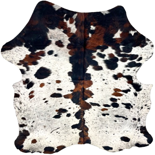 Tricolor Speckled Colombian Cowhide: white with reddish brown and black speckles and spots - 6'10" x 5'7" (COTR1521)