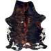 Large Colombian Tricolor Cowhide: has a mix of black and reddish brown, and white spots that have black speckles - 7'8" x 5'3" (COTR1524)
