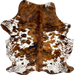 Colombian Speckled Tricolor Cowhide: white with reddish brown and black speckles, large and small spots with a mix of reddish brown and black, and longer hair down the spine - 7'1" x 5'7" (COTR1529)