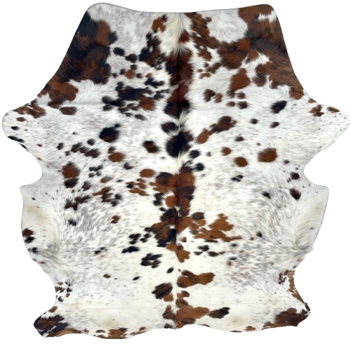 Colombian Tricolor Speckled Cowhide: white with brown and black speckles and spots - 7'4" x 5'8" (COTR1531)