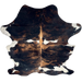 Large Tricolor Colombian Cowhide: has a black and brown, brindle pattern and a few large and small white spots, some having black speckles - 7'7" x 5'8" (COTR1536)