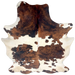 Large Colombian Tricolor Cowhide: off-white with large and small spots that have a mix of brown and black - 7'10" x 6' (COTR1538)