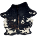 Large Colombian Dark Tricolor Cowhide: black with brown down part of the spine, a few brown, brindle markings, and large and small, white spots - 7'5" x 5'5" (COTR1565)