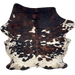 Colombian Tricolor Cowhide: white with black speckles, large and small black and brown spots, and off-white, with black speckles, on the belly and butt - 7'3" x 5'9" (COTR1566)