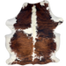 Colombian Tricolor Cowhide: white with a black and reddish brown, brindle pattern down both sides, and longer hair down the spine - 6'6" x 5'1" (COTR1575)