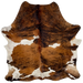 Colombian Tricolor Cowhide: has a golden brown and black, brindle pattern, and white spots with black and brown speckles - 6'9" x 5'5" (COTR1576)