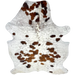Colombian Speckled Tricolor Cowhide: white with faint, brown and black speckles, and large and small spots that have a mix of reddish brown and black - 7'3" x 5'3" (COTR1580)