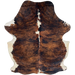 Colombian Tricolor Cowhide: has a red brown and black, brindle pattern, and white down part of the spine and on the belly - 6'10" x 5' (COTR1590)