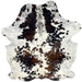Large Cloudy Speckled Tricolor Colombian Cowhide: white with black, cloudy speckles, and large and small spots with a mix of black and brown - 7'6" x 5'9" (COTR1619)