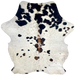 Large Colombian Cloudy Speckled Tricolor Cowhide: ivory with cloudy speckles, black and brown spots, and longer hair down the middle of the shoulder - 7'8" x 5'6" (COTR1633)