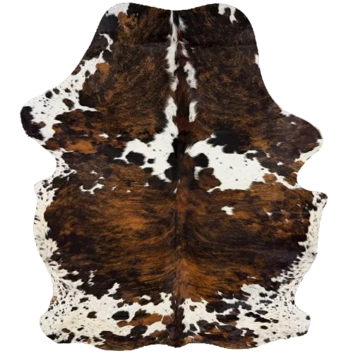 Colombian Tricolor Cowhide: white with black speckles and large and small spots that have a mix of brown and black - 7'2" x 5'6" (COTR1668)