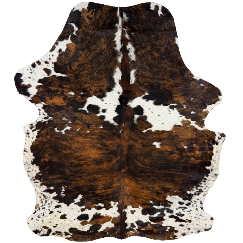 Colombian Tricolor Cowhide: white with black speckles and large and small spots that have a mix of brown and black - 7'2" x 5'6" (COTR1668)