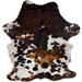 Colombian Speckled Tricolor Cowhide:  white with black speckles and large and small spots that have a mix of black and brown - 7'3" x 5'1"   (COTR1671)
