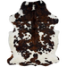 Colombian Tricolor Cowhide: white with spots that have a mix of dark brown and black, and longer hair down the spine and on the belly - 6'4" x 4'6"  (COTR1677)
