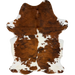 Colombian Tricolor Cowhide: white with spots that have a reddish brown and black, brindle pattern - 6'11" x 4'8"  (COTR1681)