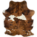 XL Colombian Tricolor Cowhide:  has a brown and black, brindle pattern, with a few large and small, white spots - 8'4" x 6'4" (COTR928)