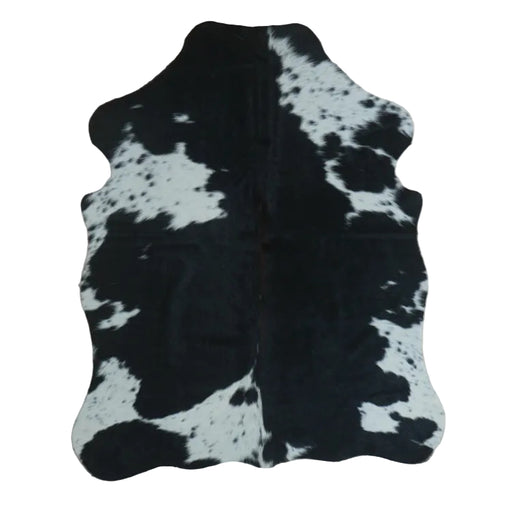 Black and White cowhide rug, 4' x 3', shown on white background (SS-BW-005)