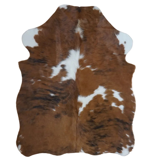 Tricolor cowhide rug, 4' x 3', shown on white background (SS-TRI-029)